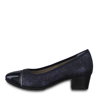 JANA - Navy Glitter Low Heel Court Shoe