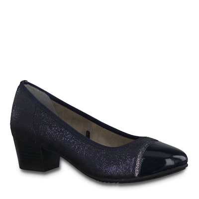 JANA - Navy Glitter Low Heel Court Shoe