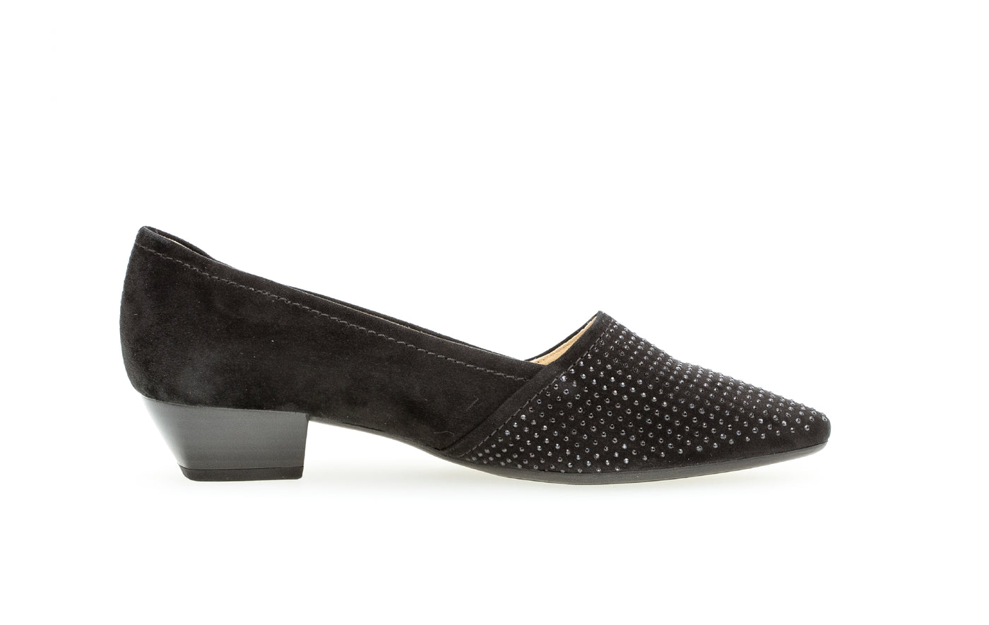GABOR - 05.134.17 LOW HEEL COURT SHOE - BLACK SUEDE