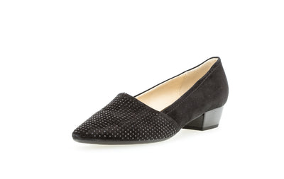 GABOR - 05.134.17 LOW HEEL COURT SHOE - BLACK SUEDE