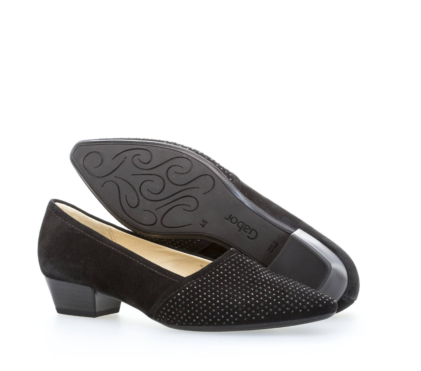 GABOR - 05.134.17 LOW HEEL COURT SHOE - BLACK SUEDE