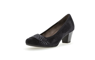 GABOR - 05.482.16 MEDIUM HEEL COURT SHOE - NAVY SUEDE