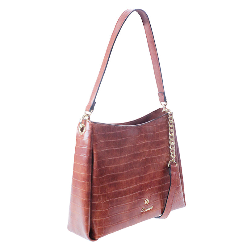 GIONNI - 11G2362 ZIRCON CROS EFFECT SHOULDER BAG - TAN