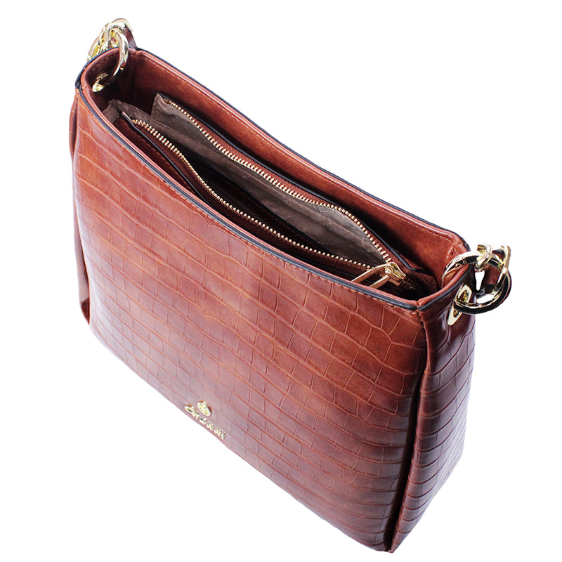 GIONNI - 11G2362 ZIRCON CROS EFFECT SHOULDER BAG - TAN