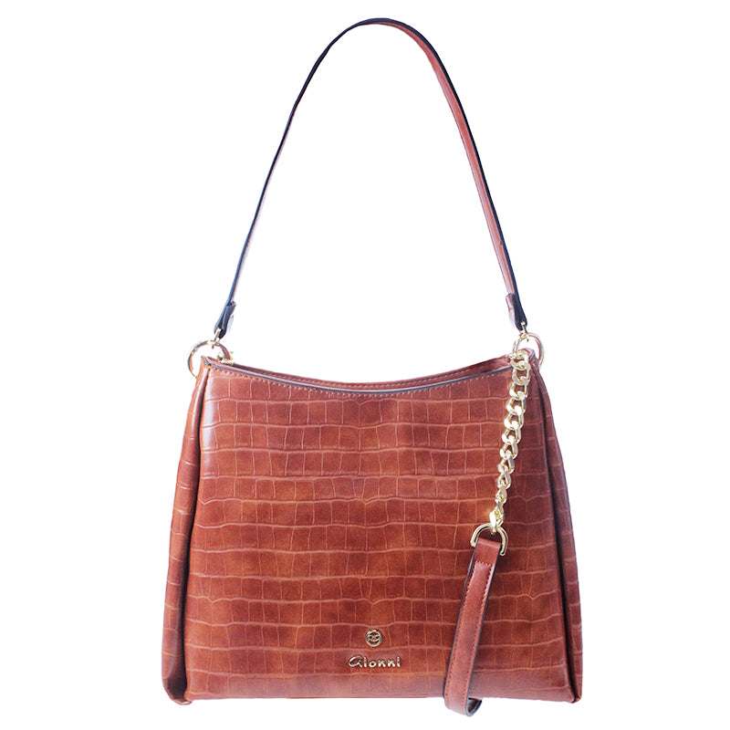 GIONNI - 11G2362 ZIRCON CROS EFFECT SHOULDER BAG - TAN