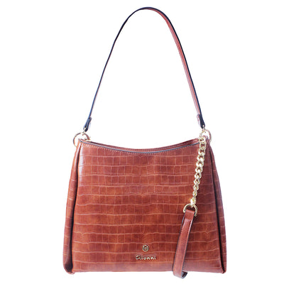 GIONNI - 11G2362 ZIRCON CROS EFFECT SHOULDER BAG - TAN
