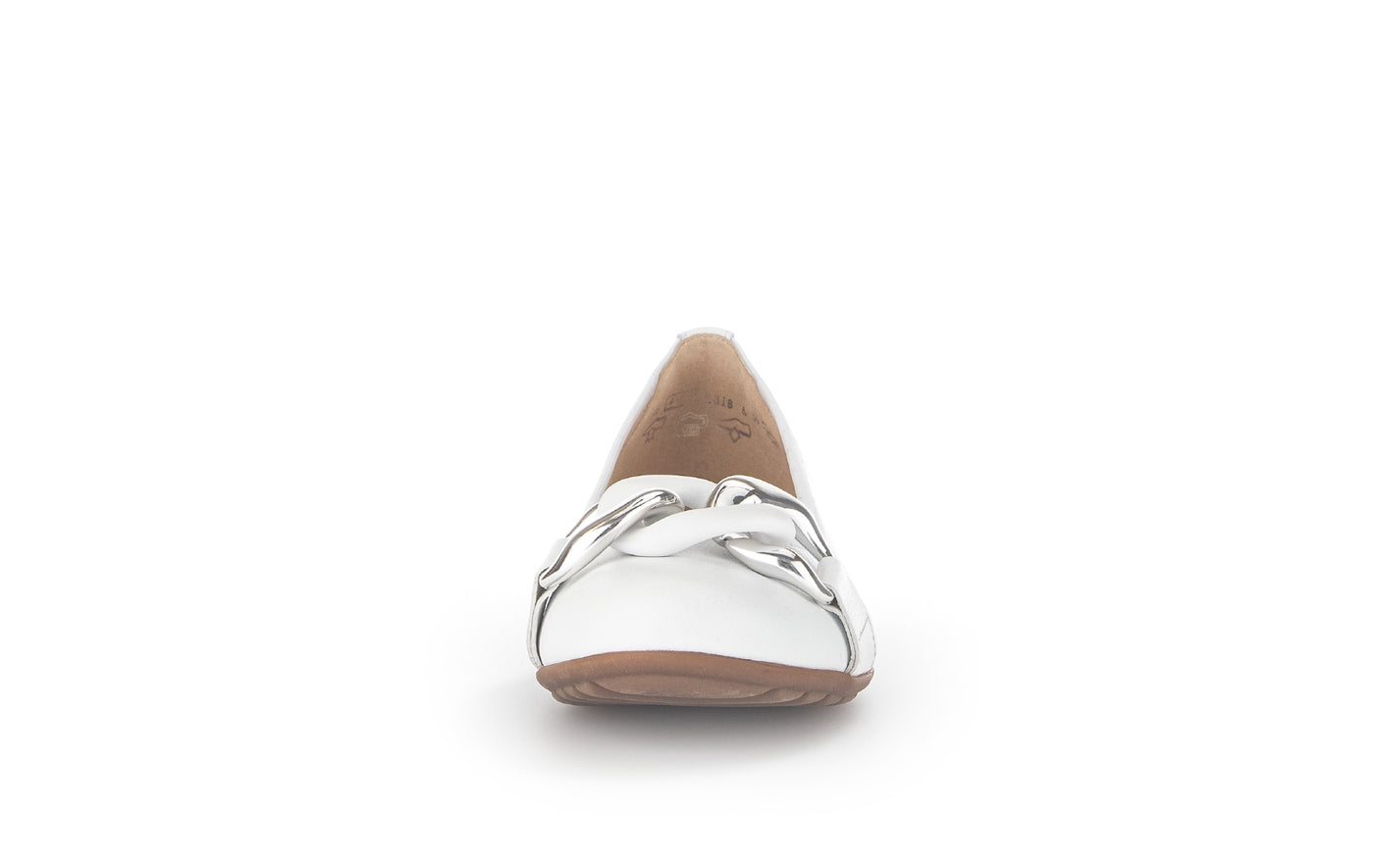 GABOR - 22.625.50 FLAT SHOE WITH CHAIN DETAIL - WHITE LEATHER