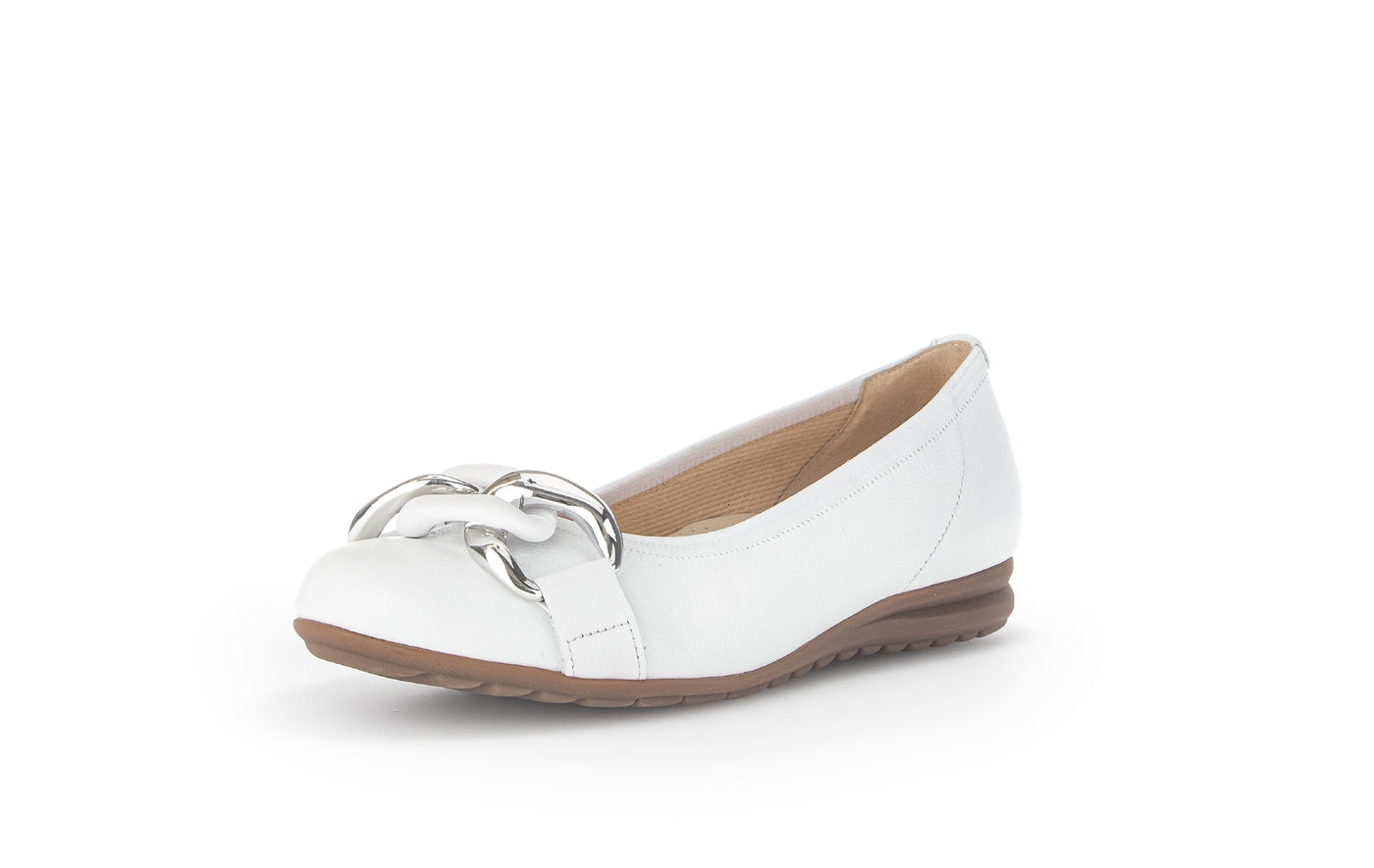 GABOR - 22.625.50 FLAT SHOE WITH CHAIN DETAIL - WHITE LEATHER