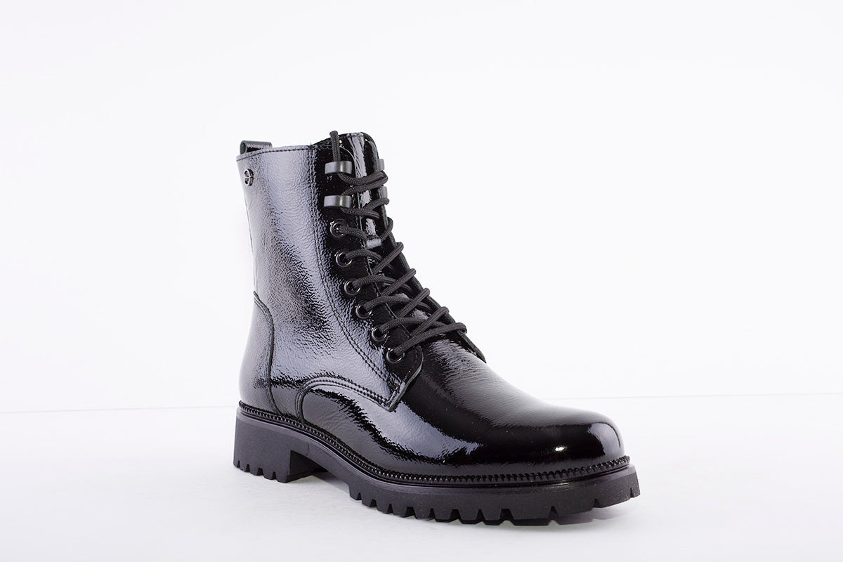 TAMARIS - 25234 LACED ANKLE BOOT - BLACK PATENT