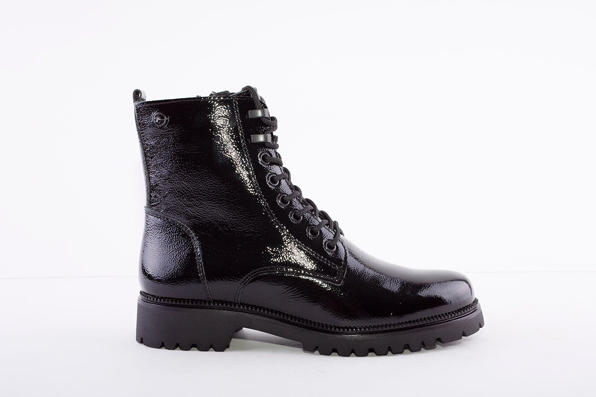 TAMARIS - 25234 LACED ANKLE BOOT - BLACK PATENT