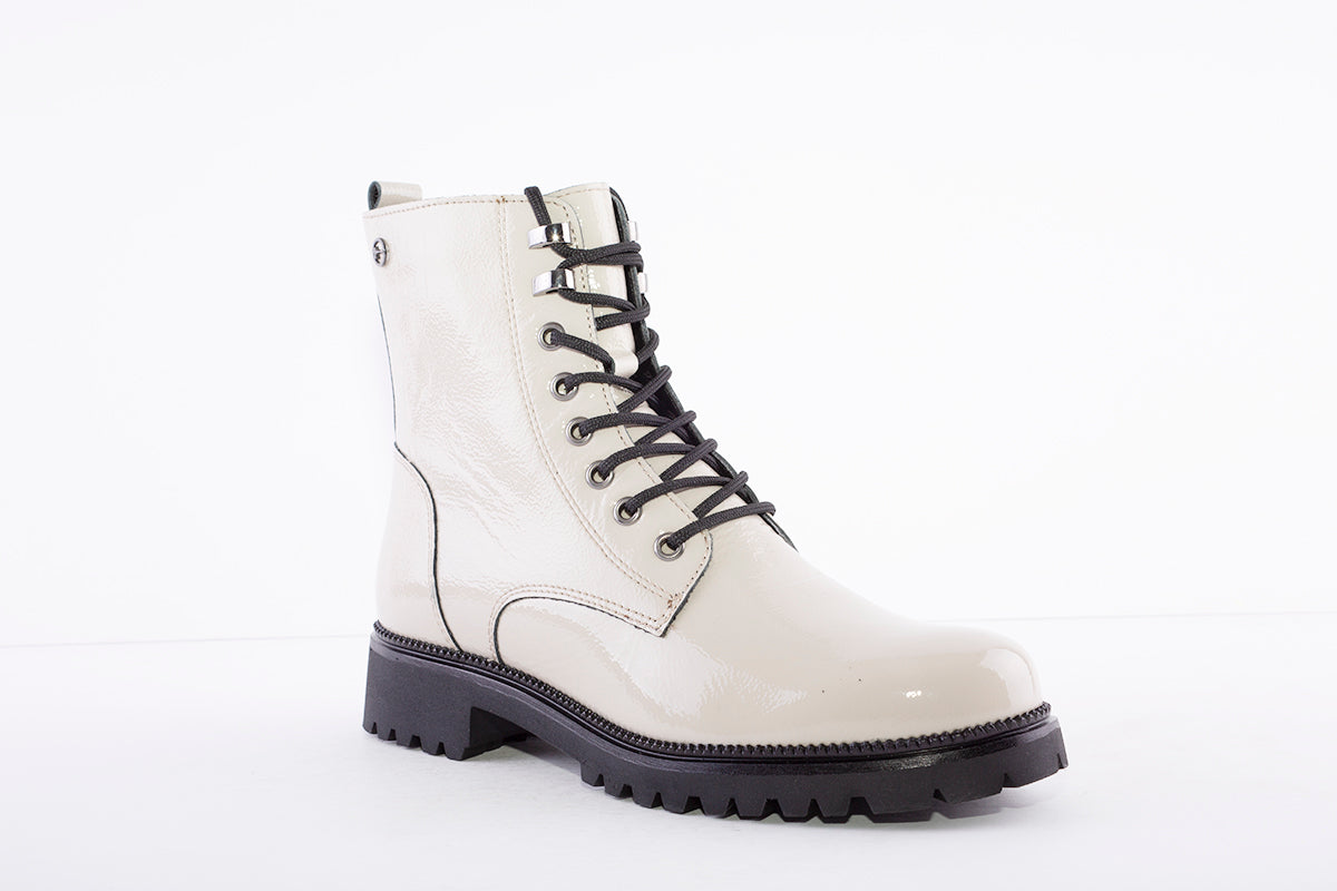 TAMARIS - LACED ANKLE BOOT - LIGHT TAUPE PATENT