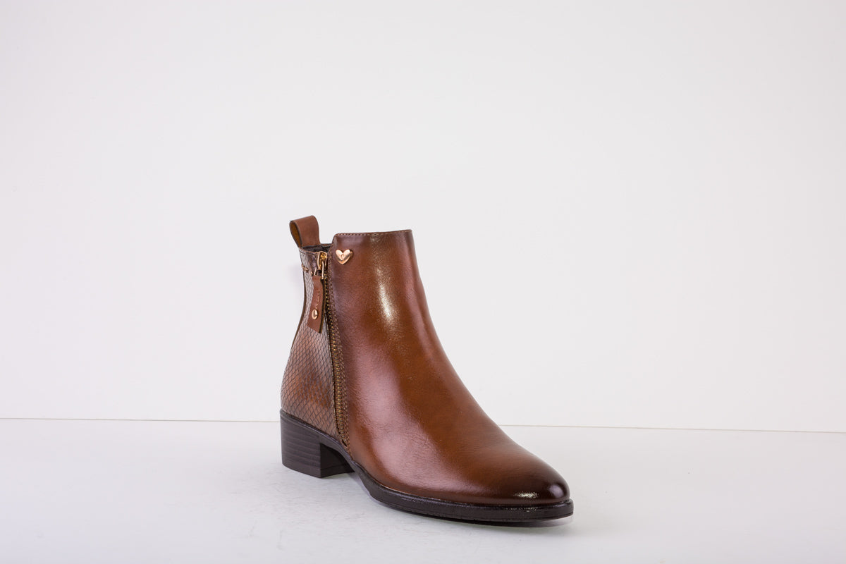 SUSST GEMMA22 LOW HEEL ZIP ANKLE BOOT - TAN