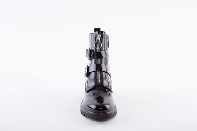 TAMARIS - TWIN BUCKLE FASHION ZIP ANKLE BOOT - BLACK PATENT
