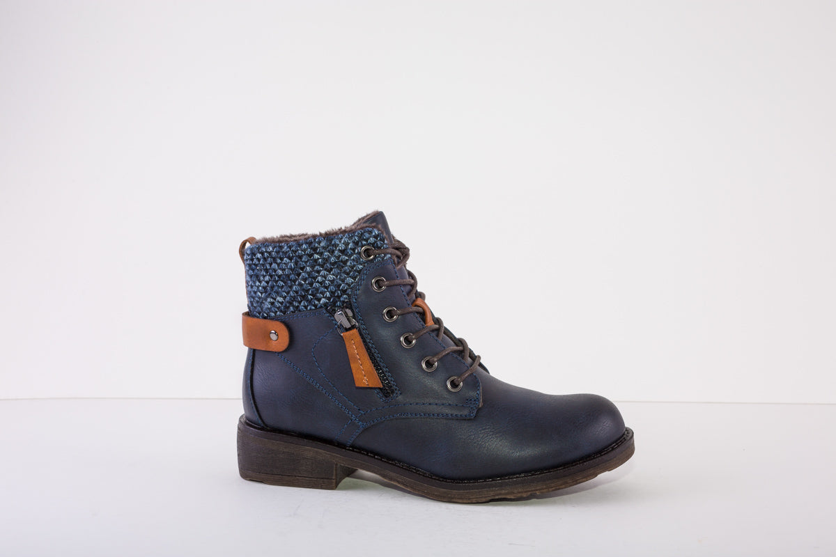 SUSST FERN22 LOW HEEL ZIP ANKLE BOOT - NAVY