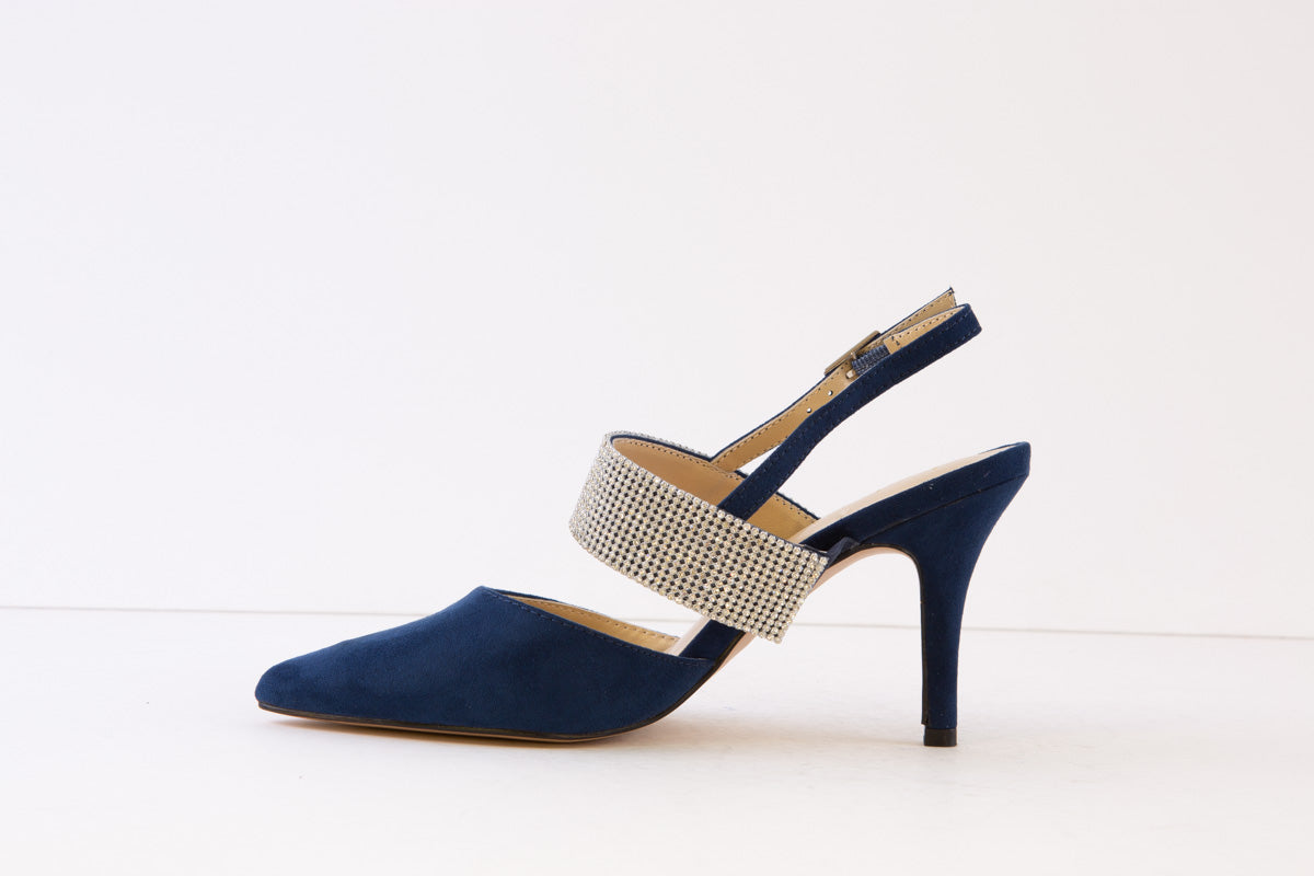 Lotus Violette Sling-Back Shoes Navy Diamante Elegant Heels