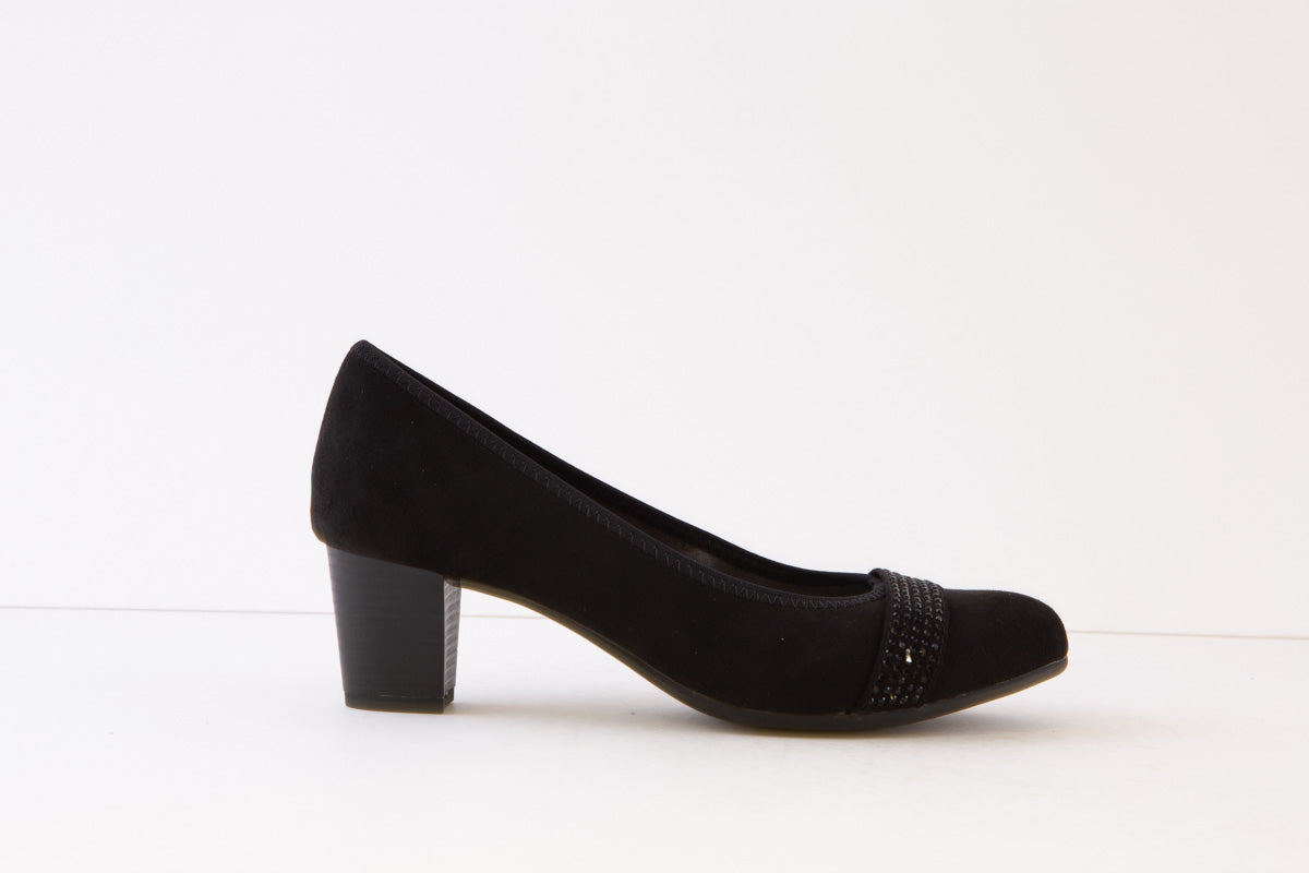 JANA - 22467-001 LOW BLOCK HEEL COURT SHOE - BLACK