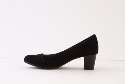 JANA - 22467-001 LOW BLOCK HEEL COURT SHOE - BLACK