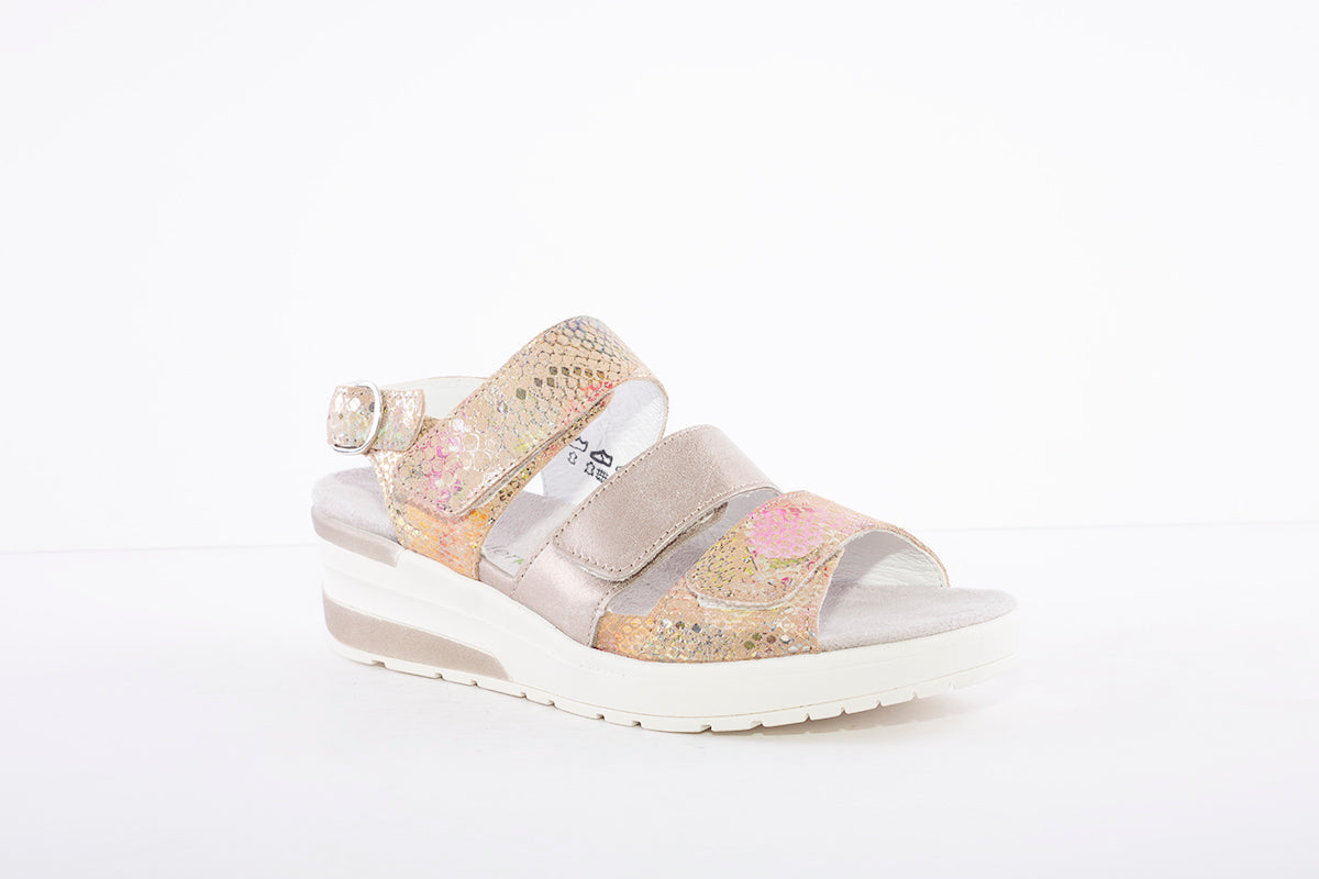 WALDLAUFER - 702001 CLAUDIA-LOW WEDGE SANDAL - BEIGE MULTI
