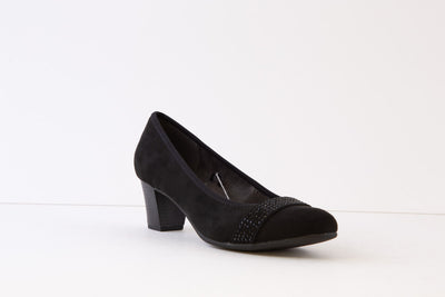 JANA - 22467-001 LOW BLOCK HEEL COURT SHOE - BLACK
