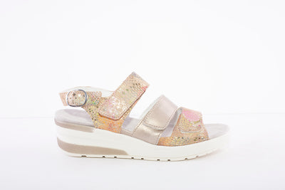 WALDLAUFER - 702001 CLAUDIA-LOW WEDGE SANDAL - BEIGE MULTI