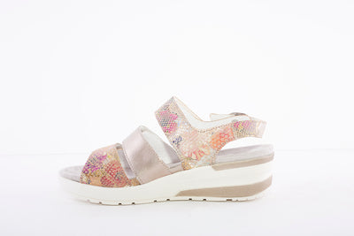 WALDLAUFER - 702001 CLAUDIA-LOW WEDGE SANDAL - BEIGE MULTI