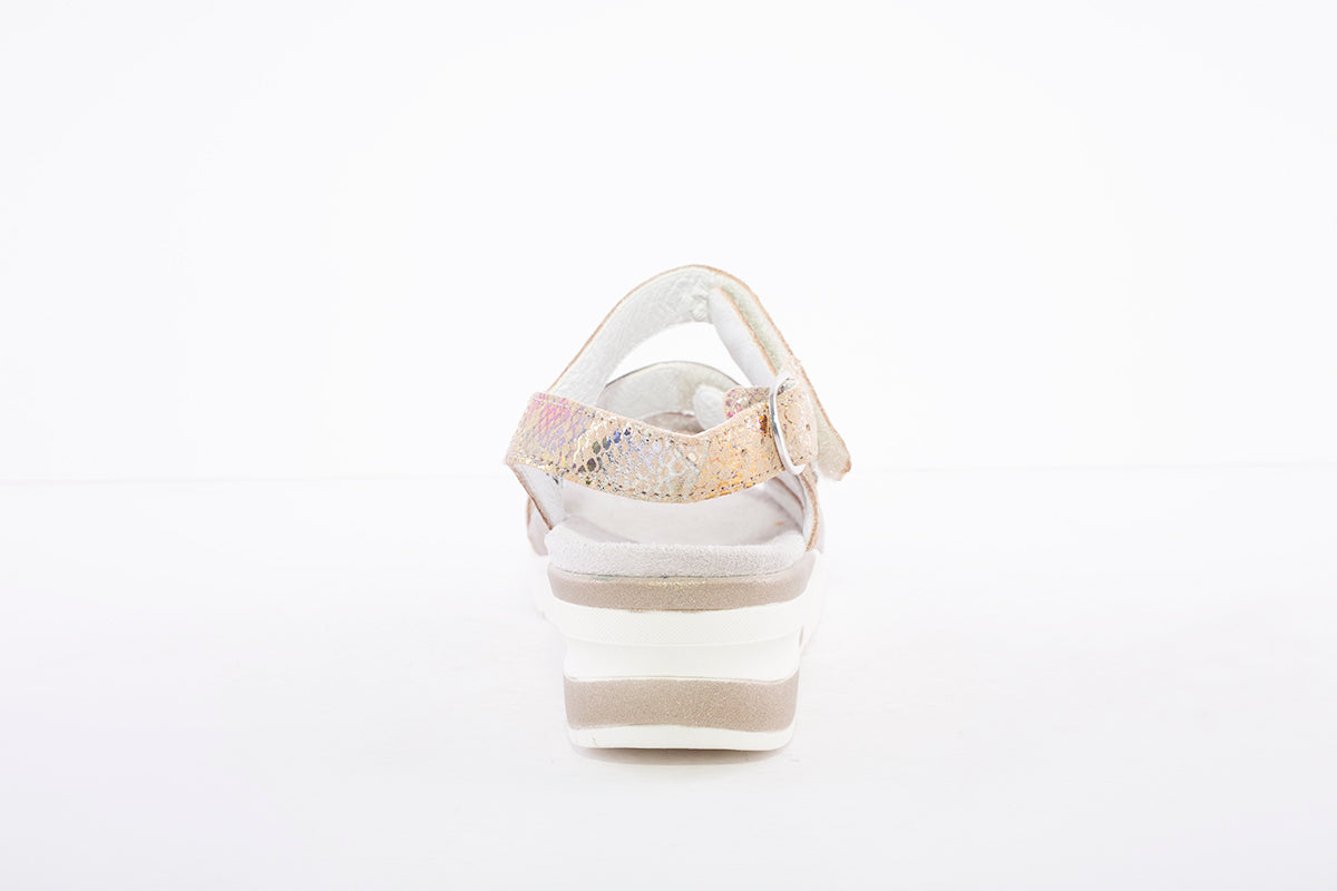 WALDLAUFER - 702001 CLAUDIA-LOW WEDGE SANDAL - BEIGE MULTI
