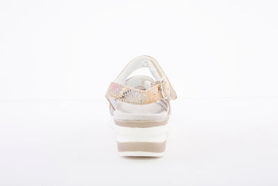 WALDLAUFER - 702001 CLAUDIA-LOW WEDGE SANDAL - BEIGE MULTI