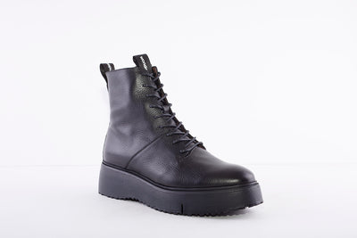 WONDERS A-9350 - LACE UP WEDGE ANKLE BOOT WITH SIDE ZIP - BLACK LEATHER