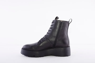 WONDERS A-9350 - LACE UP WEDGE ANKLE BOOT WITH SIDE ZIP - BLACK LEATHER