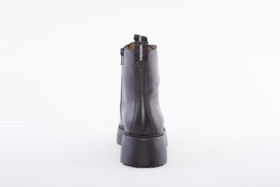 WONDERS A-9350 - LACE UP WEDGE ANKLE BOOT WITH SIDE ZIP - BLACK LEATHER