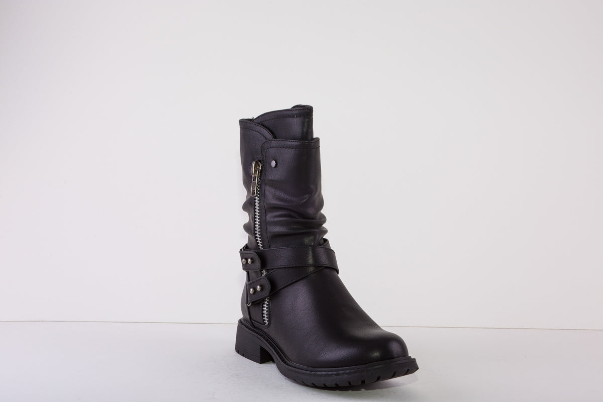 SUSST DORA22  LOW HEEL CALF-LENGTH ZIP BOOT - BLACK
