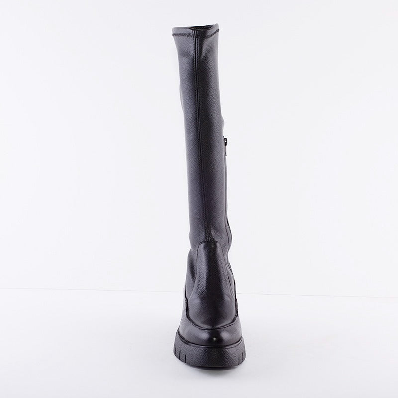 Wedge knee high boots leather hotsell