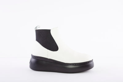WONDERS - A-2604 PLATFORM WEDGE SLIP-ON GUSSET ANKLE BOOT - WHITE LEATHER