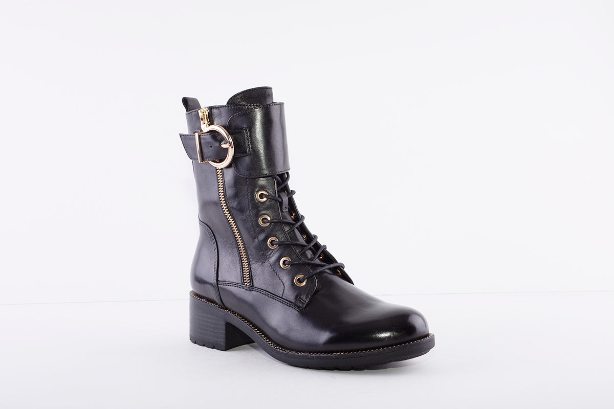 REGARDE LE CIEL - EMILY-F21 FLAT LACED ANKLE BOOT - BLACK LEATHER