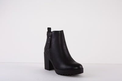 REFRESH 170022  CHUNKY MEDIUM HEEL ZIP ANKLE BOOT - BLACK