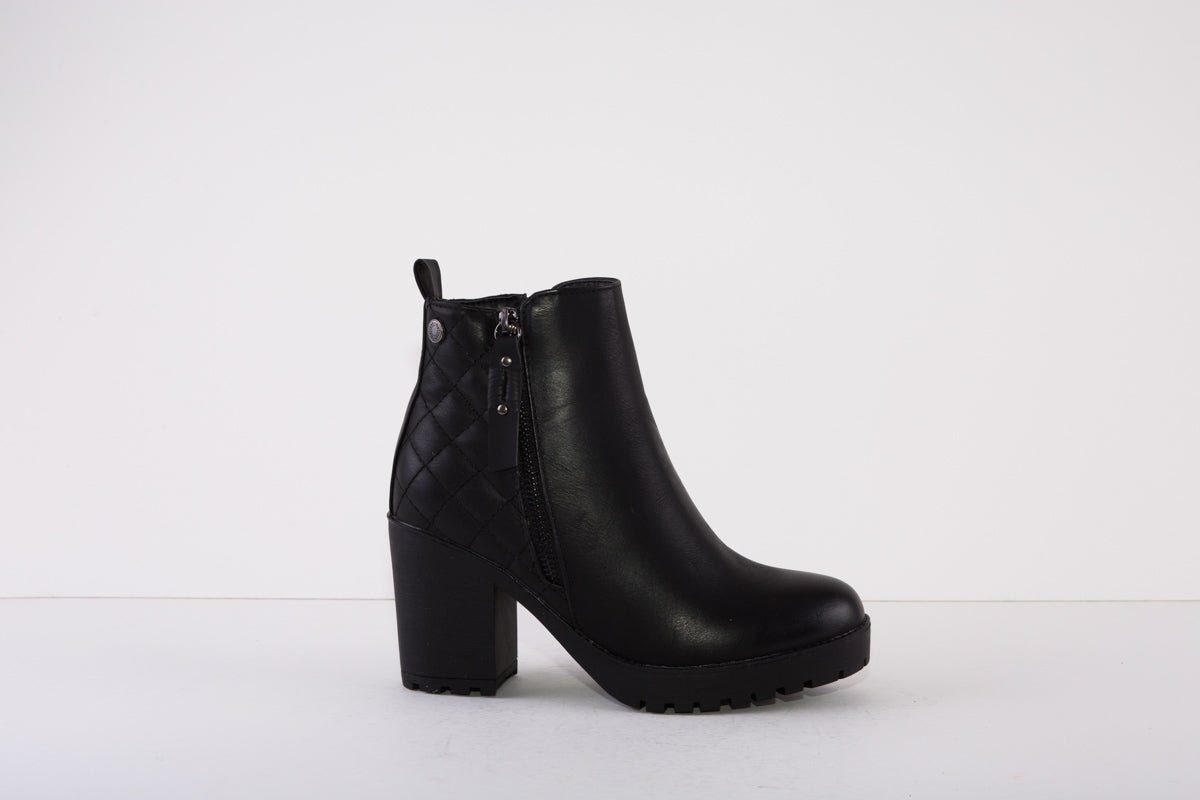 REFRESH 170022  CHUNKY MEDIUM HEEL ZIP ANKLE BOOT - BLACK