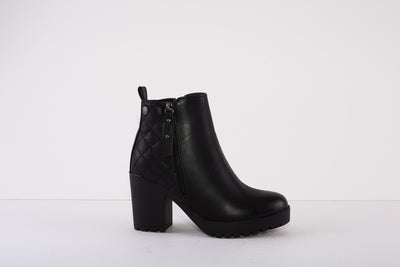 REFRESH 170022  CHUNKY MEDIUM HEEL ZIP ANKLE BOOT - BLACK