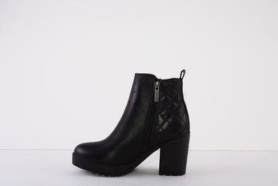 REFRESH 170022  CHUNKY MEDIUM HEEL ZIP ANKLE BOOT - BLACK