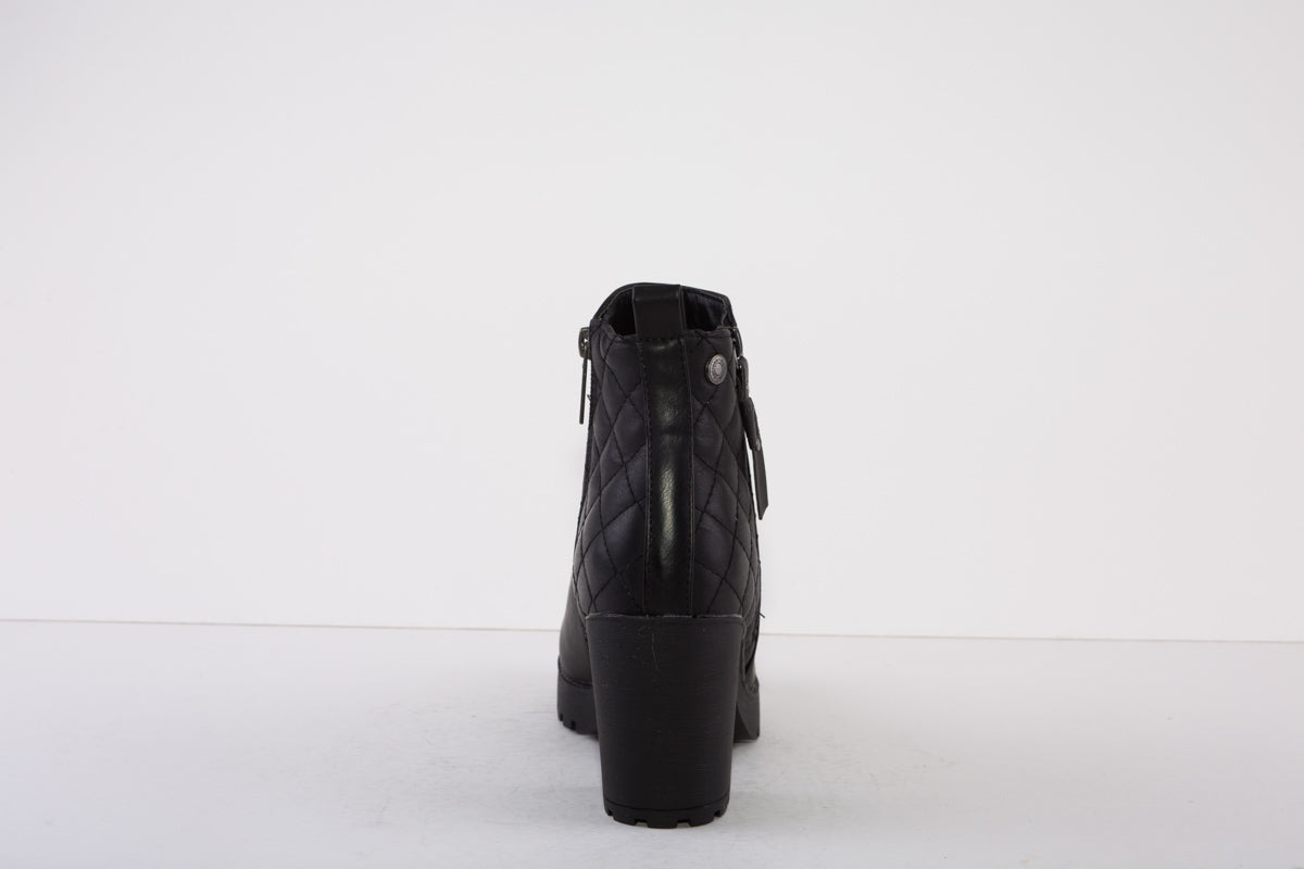 REFRESH 170022  CHUNKY MEDIUM HEEL ZIP ANKLE BOOT - BLACK