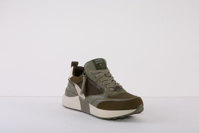 CARMELA 160000  CHUNKY ZIP/LACE FASHION TRAINER - KHAKI LEATHER