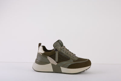 CARMELA 160000  CHUNKY ZIP/LACE FASHION TRAINER - KHAKI LEATHER