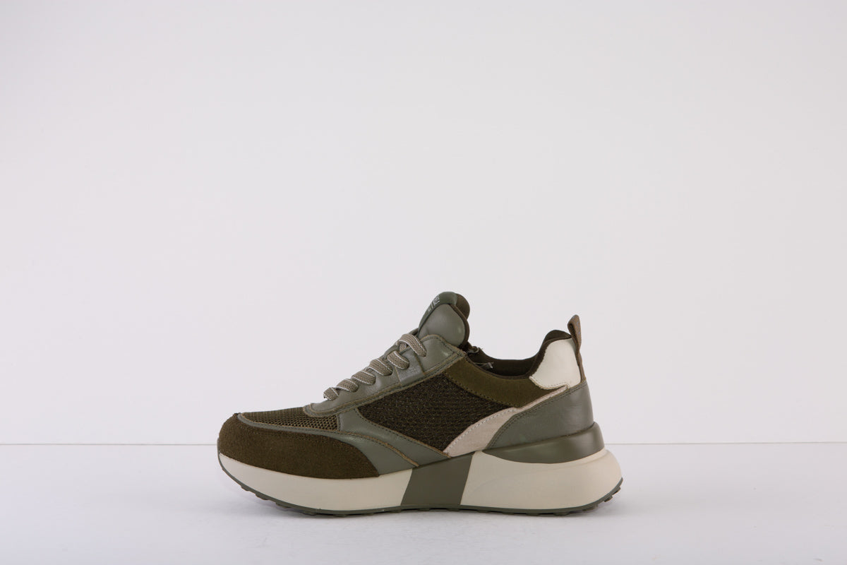 CARMELA 160000  CHUNKY ZIP/LACE FASHION TRAINER - KHAKI LEATHER