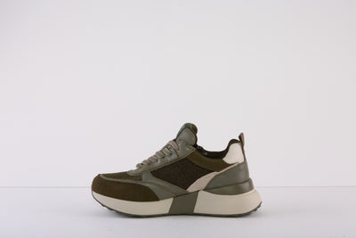 CARMELA 160000  CHUNKY ZIP/LACE FASHION TRAINER - KHAKI LEATHER