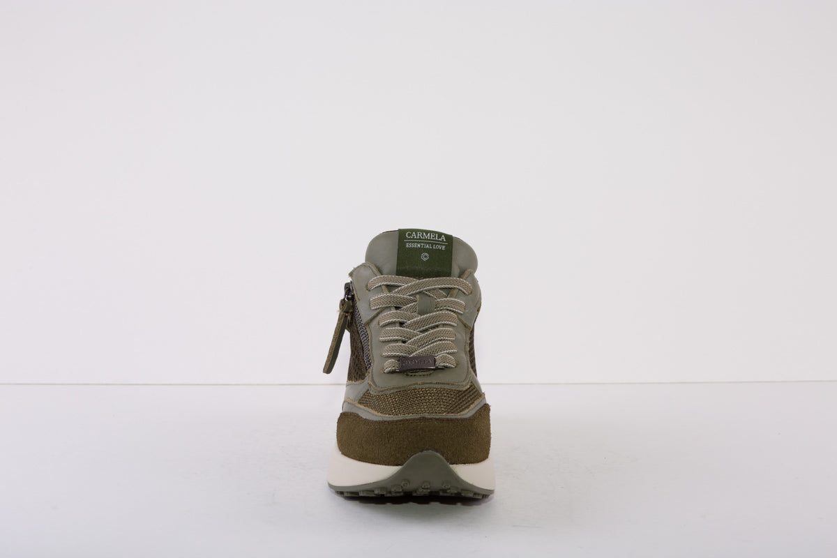 CARMELA 160000  CHUNKY ZIP/LACE FASHION TRAINER - KHAKI LEATHER
