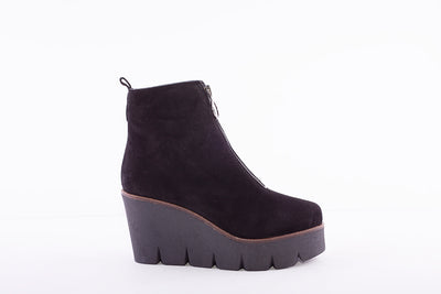 ALPE - 4553 FRONT ZIP WEDGE ANKLE BOOT - BLACK SUEDE