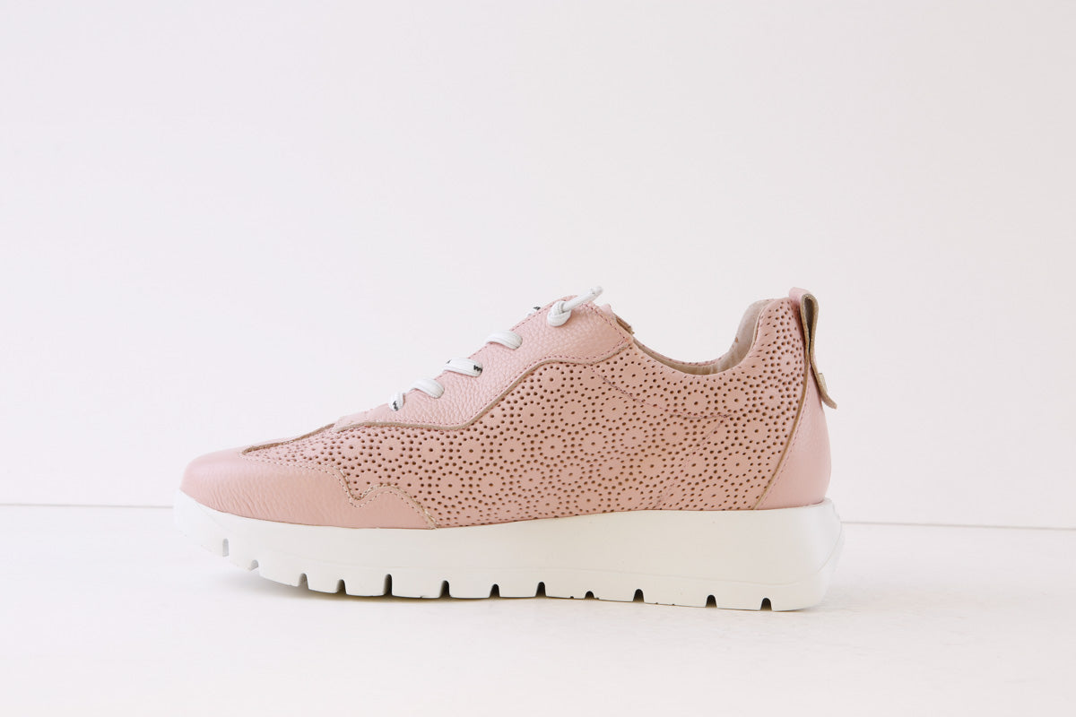 Wonders A-2440 Flat Laced Shoe Pink Leather Sneaker with