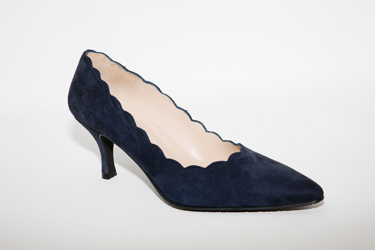 BRENDA ZARO - T3094 Navy Suede Heel Court Shoe