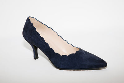 BRENDA ZARO - T3094 Navy Suede Heel Court Shoe