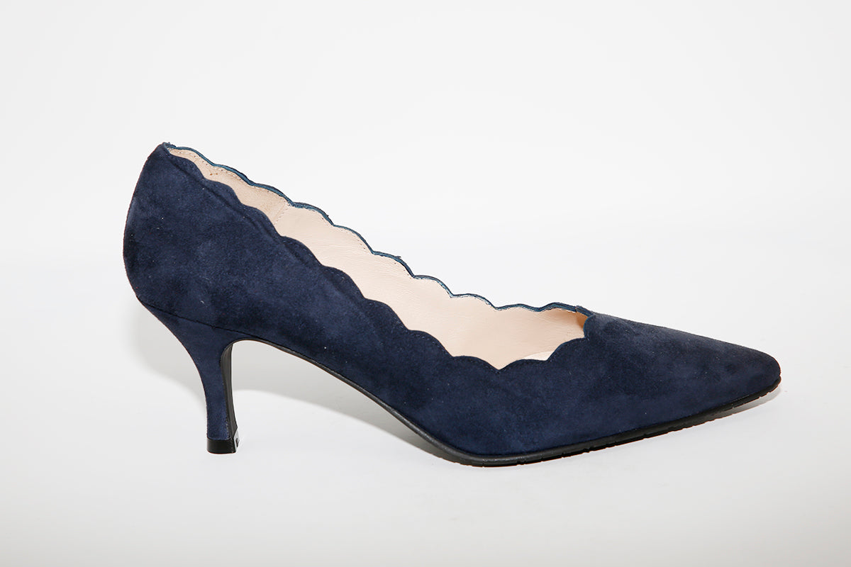 BRENDA ZARO - T3094 Navy Suede Heel Court Shoe