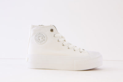 REFRESH - 170836 LACED CANVAS ANKLE BOOT WITH ZIP - WHITE/SILVER